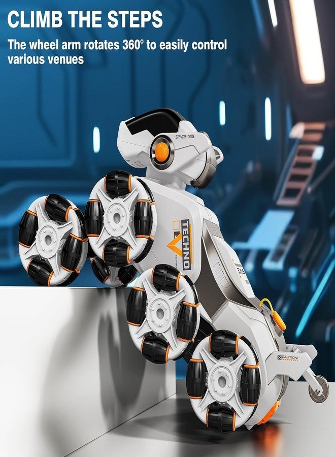 Bhavenu 8-Wheel Stunt RC Robot Dog | 2.4GHz Remote-Controlled Pet with Drift Wheels, 360° Rotation, LED Eyes & Smoke Effect | Interactive Robotic Toy for Kids Rechargeable RC Stunt Dog (White).. - Image 5